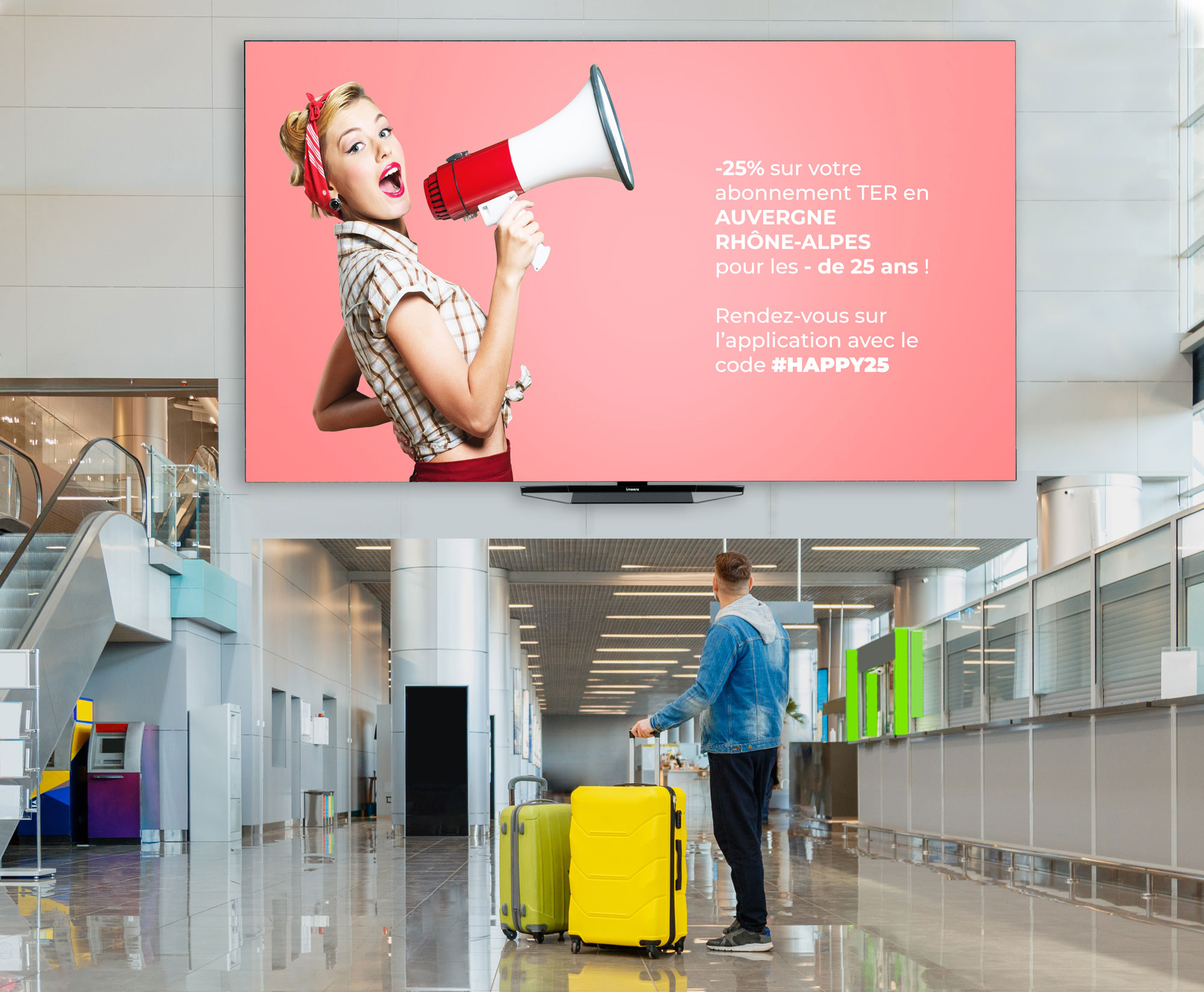 Téléviseur grand format hall de gare